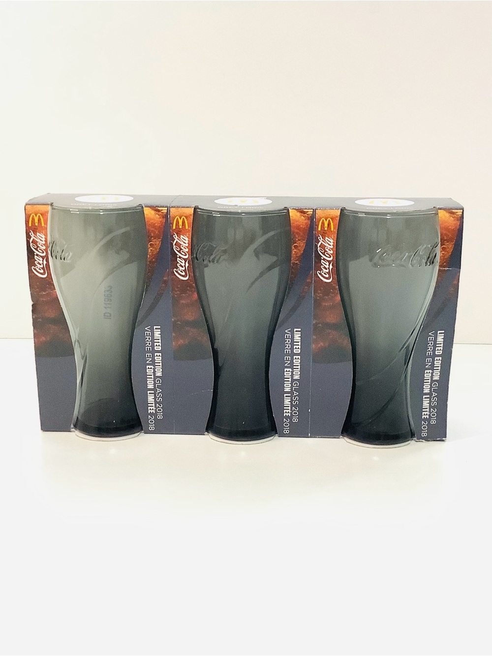 Collectible 2018 Coca-Cola Limited Edition Smoked Gray Glasses Set of 3 NEW